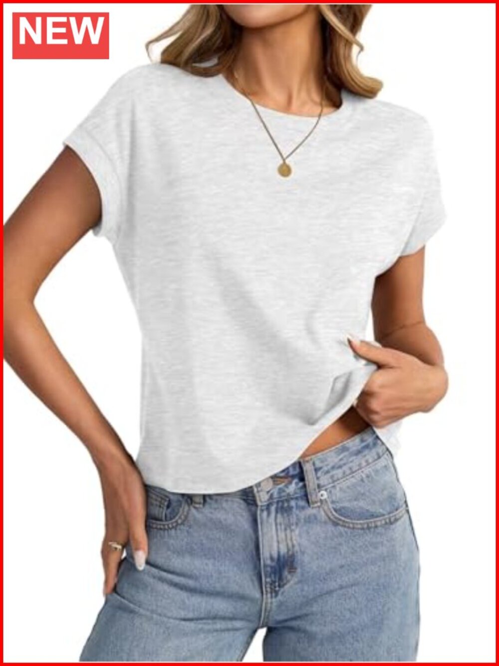 Cotton Crop Top Boxy Crewneck Short Sleeve Summer Tee Loose Fit